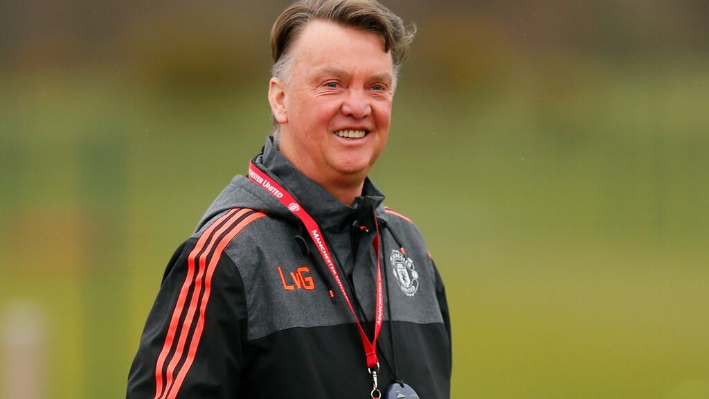 Manchester United manager Louis van Gaal during training ahead of his side’s Europa League clash with Liverpool. Photo: Jason Cairnduff/Reuters