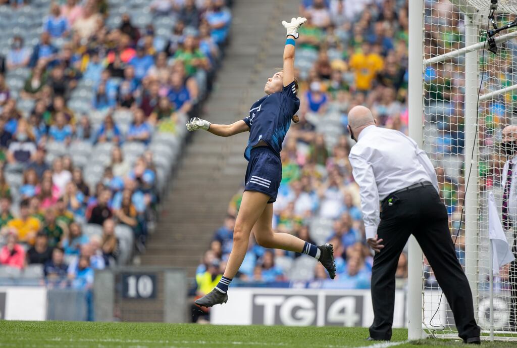 Dublin goalkeeper Ciara Trant is beaten by a shot from Meath's Emma Duggan during the 2021 All-Ireland final at Croke Park. Photograph: Tom Honan