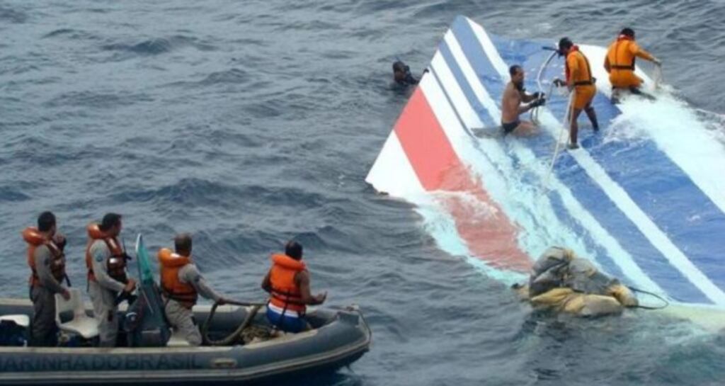 Debris from the downed Air France jet is recovered in 2009.
