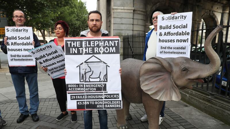 Homelessness campaigners Solidarity outside the Custom House. Photograph: Brian Lawless/PA Wire