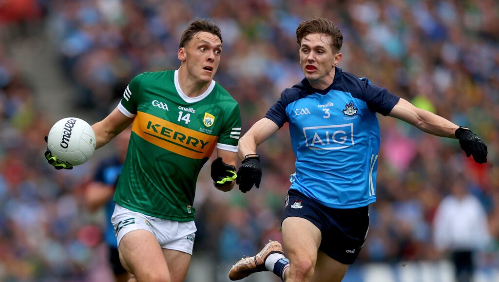 David Clifford and his Dublin marker Michael Fitzsimons. The Kerry plan was to get Clifford enough touches in his own broad scoring zone and the plan worked. Clifford just missed some crucial kicks.  Photograph: James Crombie/Inpho