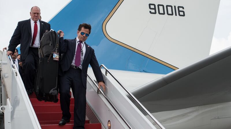 Anthony Scaramucci arriving at Long Island MacArthur Airport with US President Donald Trump on July 28th. Photograph: Nicholas Kam/AFP/Getty Images