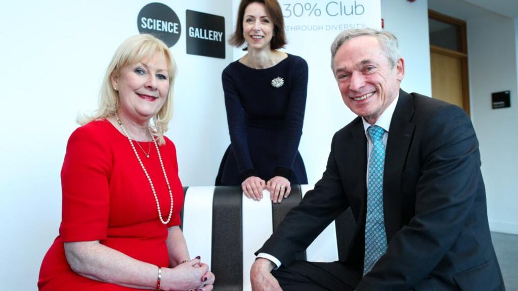 Pictured at the launch is Minister Richard Bruton; (l ) Marie O’Connor, partner at PwC and 30% Club Leader in Ireland and (middle) Helena Morrissey CBE, ceo of Newton Investment Management and founder of 30% Club in the UK. (Photograph: Maxwells)