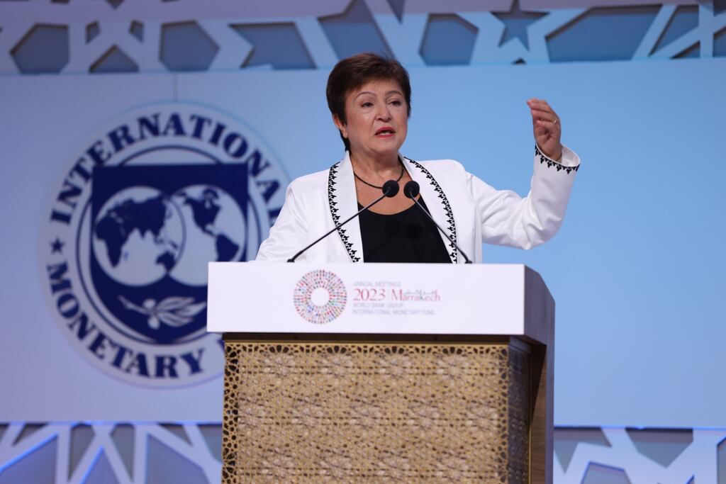 IMF managing director Kristalina Georgieva: she says AI will likely worsen overall inequality. Photograph: Hollie Adams/Bloomberg