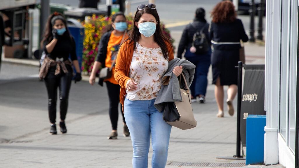 Masked shoppers in Naas, Co Kildare on Tuesday as the county emerged from lockdown. A surge in Covid-19 infections at four meat factories had contributed to the lockdowns in Kildare, Laois and Offaly. Photograph: Colin Keegan, Collins Dublin
