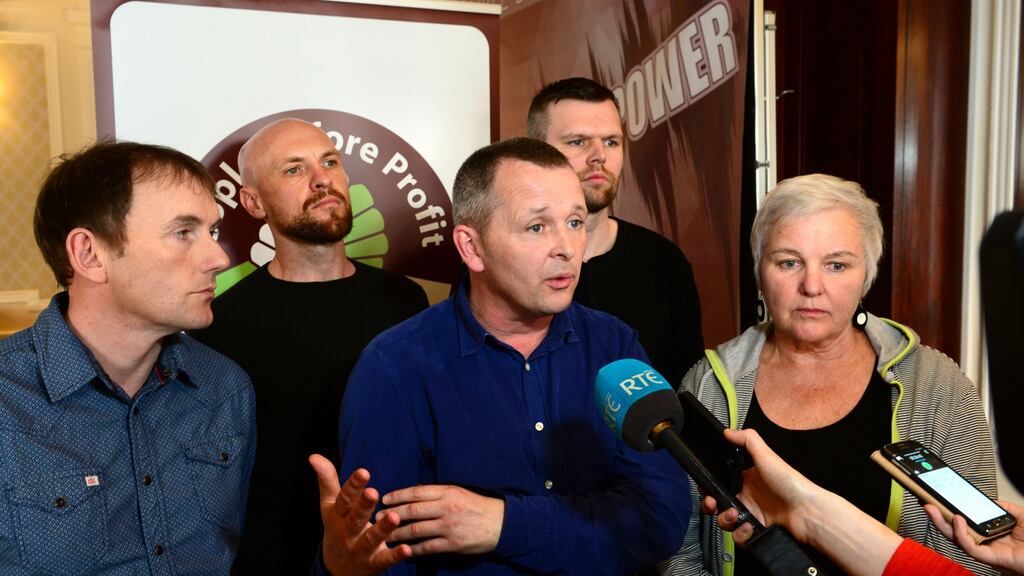 TDs Gino Kenny, Richard Boyd Barrett and Bríd Smith with (behind) Cllr John Lyons and MLA Gerry Carroll at the People Before Profit national conference at Wynn’s Hotel, in Dublin, in 2017. File photograph: Dara Mac Dónaill/The Irish Times