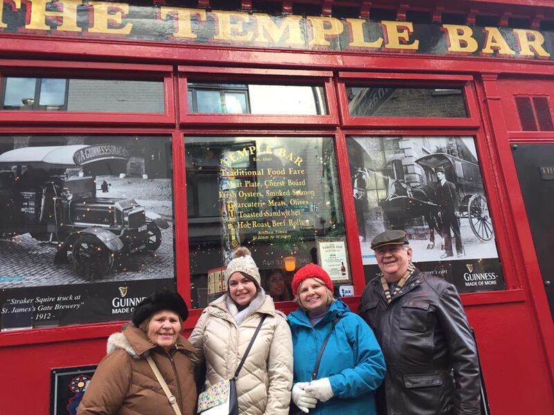 Hillary Dziminski and her grandmother Camille, mother Debbie, and stepfather David visiting Temple Bar on a Christmas visit in 2016.