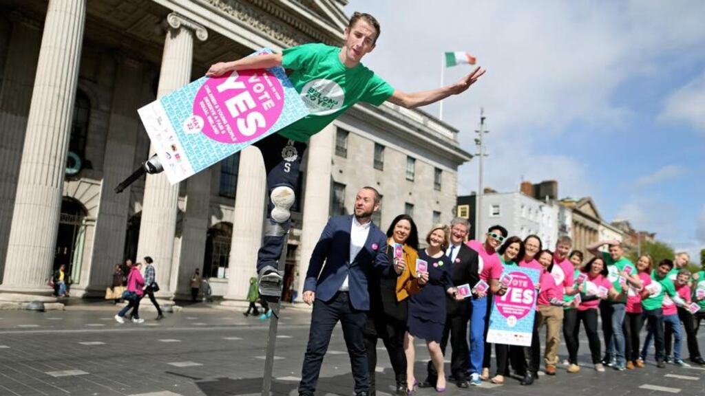 BeLong To Yes, the largest national coalition of youth and children’s organisations calling for a Yes vote in the Marriage Equality Referendum on May 22nd, gathered outside the GPO in Dublin on Tuesday to launch their Yes campaign posters. Photograph: Julien Behal/Maxwell Photography