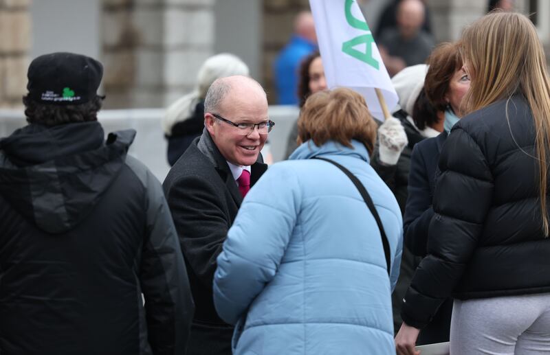 Peadar Tóibín before official announcement of referendum results at the Central Count Centre, in Dublin Castle. Photograph: Dara Mac Dónaill