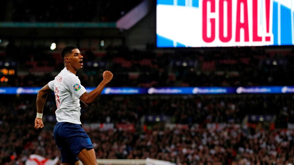 Marcus Rashford scored in England’s 7-0 rout of Montenegro. Photograph: Adrian Dennis/AFP/Getty