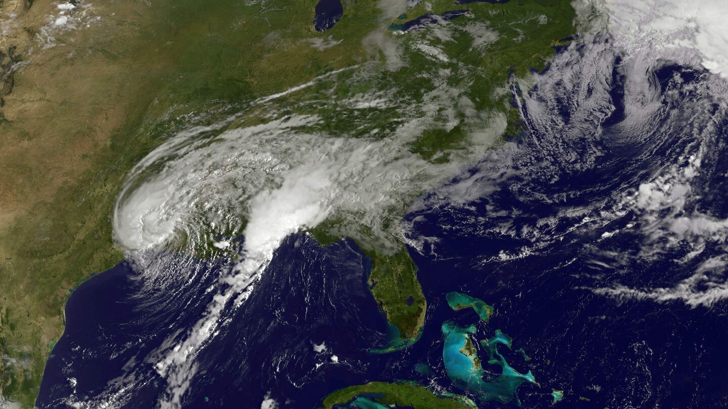A satellite handout image of Tropical Storm Harvey activity in the US Gulf region. Photograph: NOAA-NASA GOES Project/AFP/Getty Images