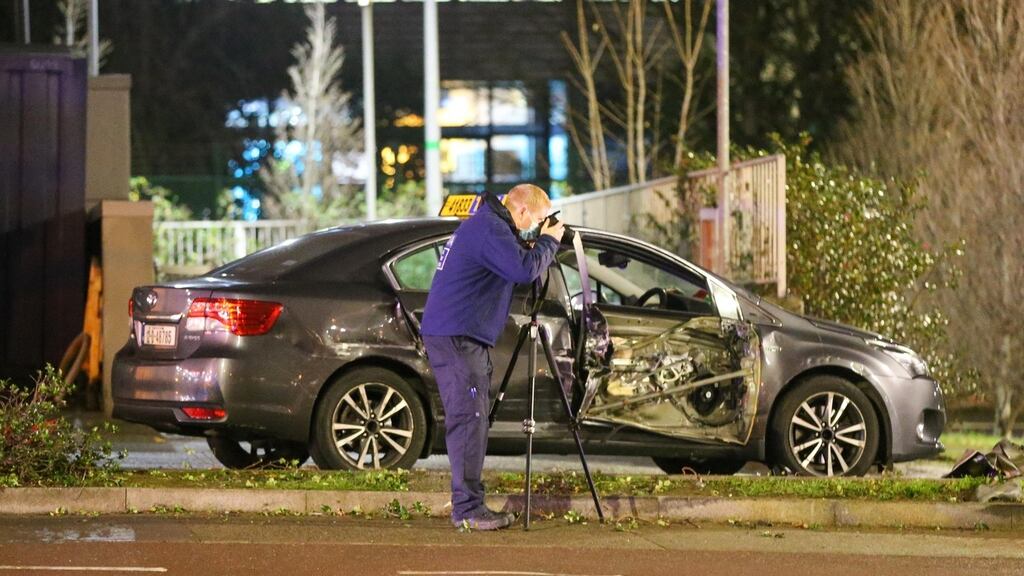 A taxi was struck by the truck at Dublin Airport. Photograph: Damien Storan
