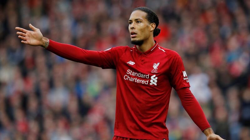 Virgil van Dijk was sorely missed in the Liverpool defence in midweek, but could play against Chelsea on Saturday despite a rib injury. Photograph: Phil Noble/Reuters