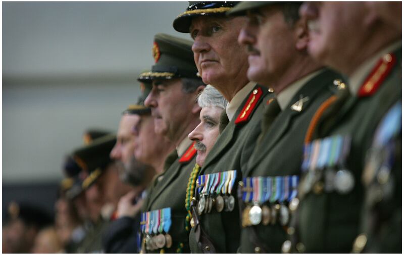 Minister for Defence Willie O'Dea TD during the 82nd Cadet Class Commissioning Ceremony at the Cadet School Military College Curragh, Co. Kildare. Photograph: Brenda Fitzsimons