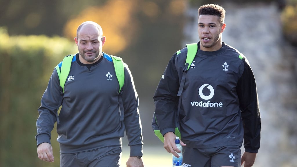 Ireland captain Rory Best with  Adam Byrne who is expected to be named in the side to face Argentina. Photograph: Bryan Keane/Inpho