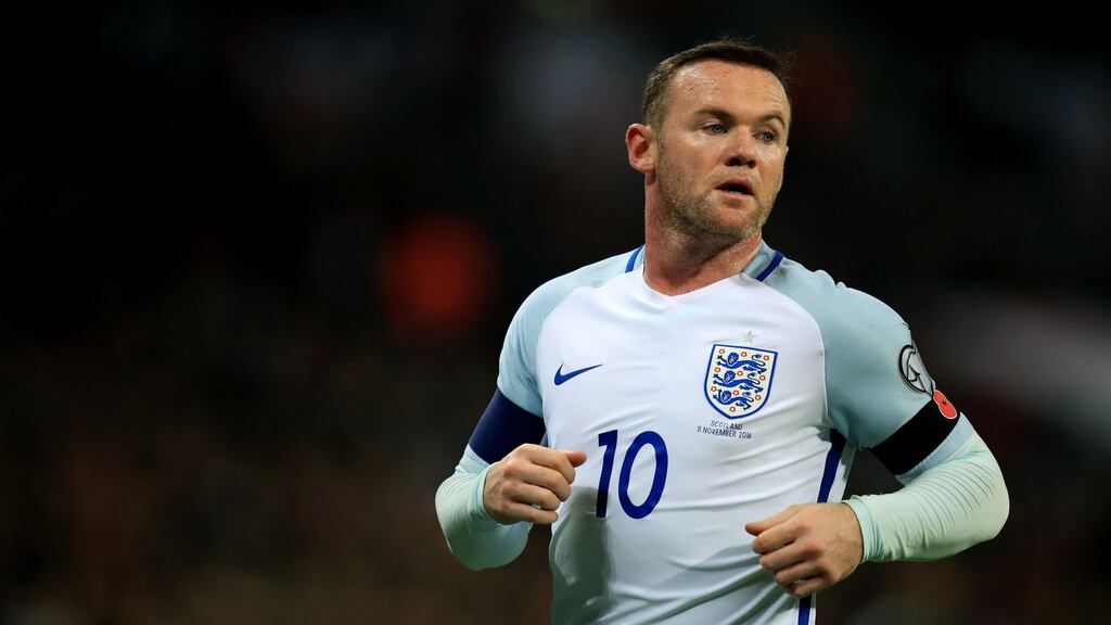 Wayne Rooney’s last international appearance for England was in the 3-0 World Cup qualifying win against Scotland at Wembley in  November 2016. Photograph: Mike Egerton/PA Wire