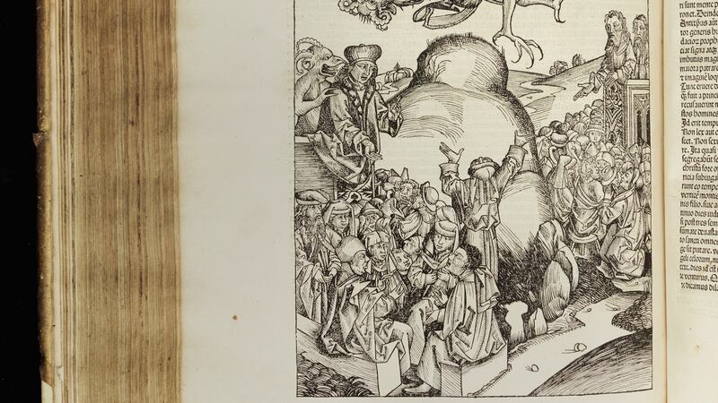 Nuremberg Chronicles, the most elaborate coffee-table book of its day. Dating from 1493, at Sotheby’s auction