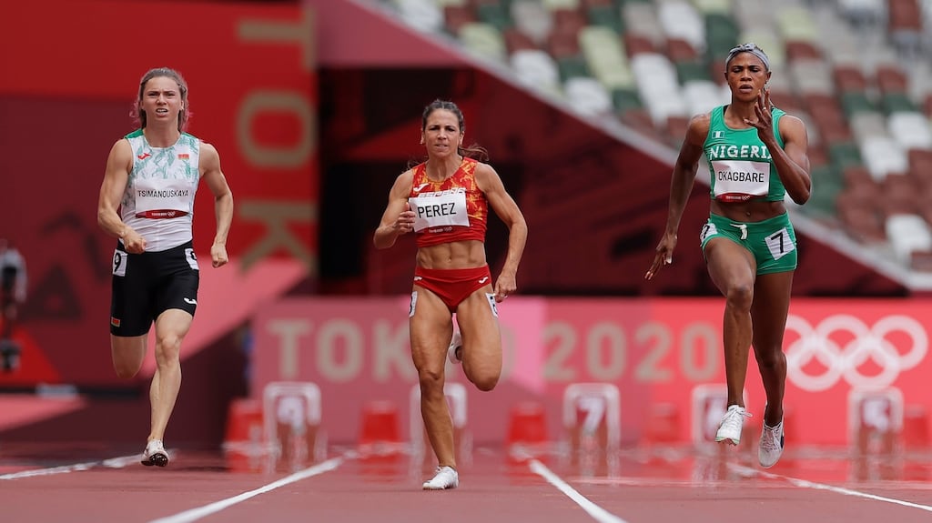 Belarusian sprinter Krystsina Tsimanouskaya refused to fly home from the Tokyo 2020 Olympic Games for criticising sporting officials from Belarus. Photograph: EPA