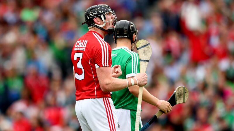 Cork’s Damien Cahalane celebrates his side’s opening goal against Limerick. Photograph: James Crombie/Inpho
