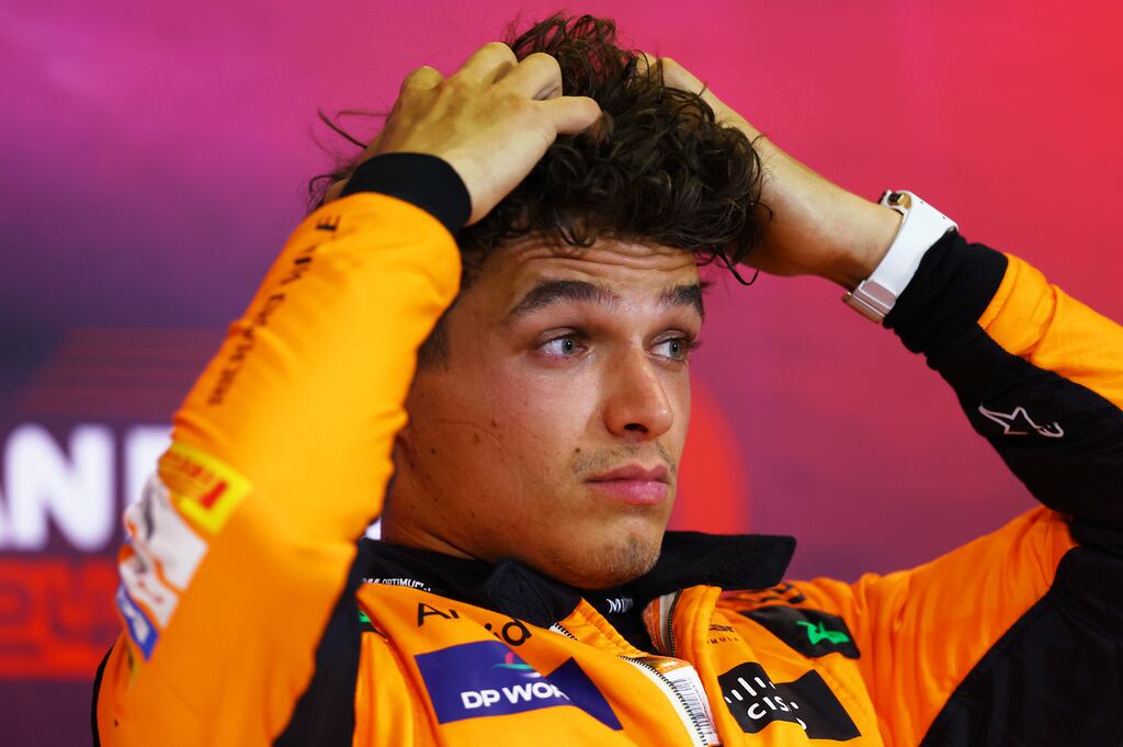 McLaren's Lando Norris placed third behind team-mate Oscar Piastri and Ferrari's Charles Leclerc in Sunday's Italian Grand Prix. Photograph: Bryn Lennon/Getty