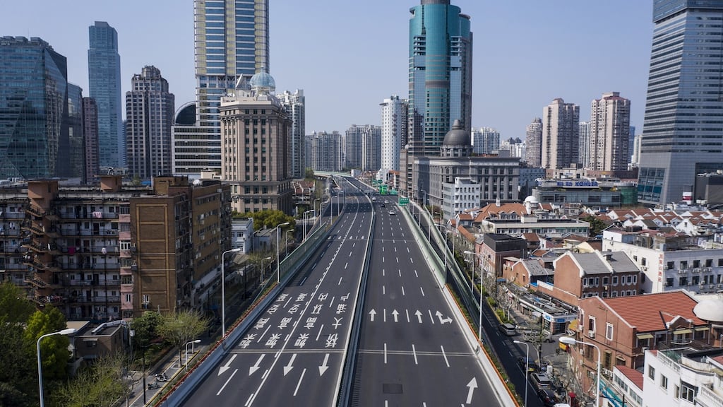 Deserted highways in Shanghai, China due to Covid-19 lockdown restrictions. Photograph: Qilai Shen/Bloomberg