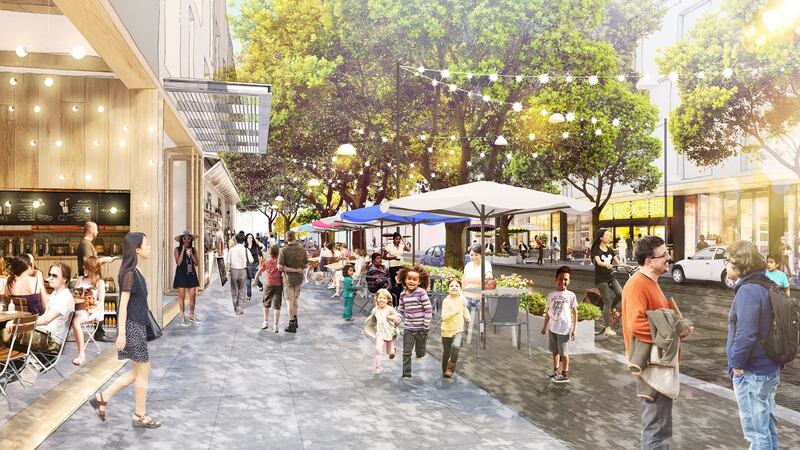 The planned Facebook village in Menlo Park, California will include 1,500 apartments, a grocery store, a pharmacy, a hotel, a cultural center, public parks, a shopping centre and – of course – copious amounts of office sapce. Photograph: Facebook/Reuters