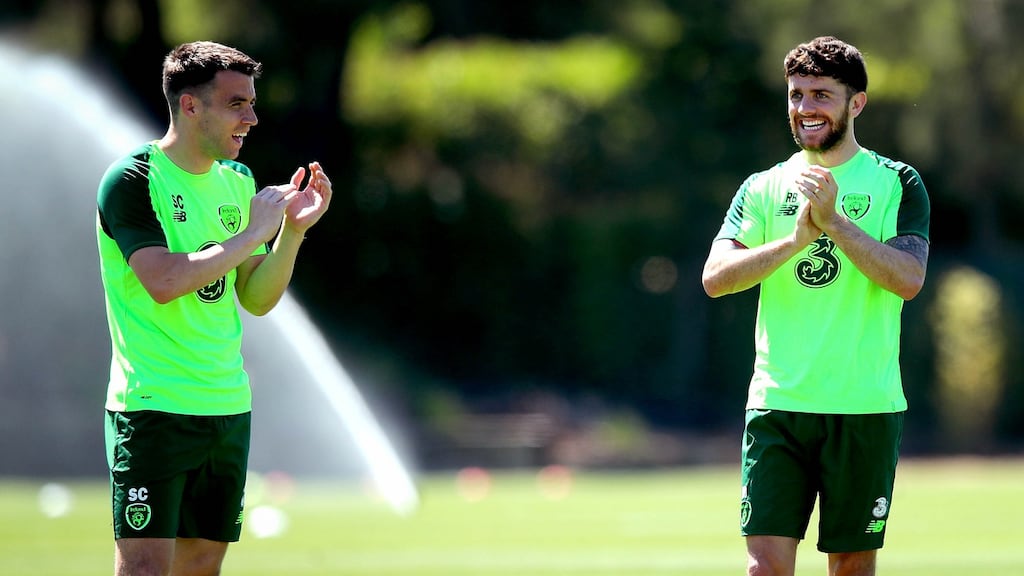 Republic  soccer players Seamus Coleman and Robbie Brady. Three is the biggest sponsor of the FAI.    Photograph: Inpho