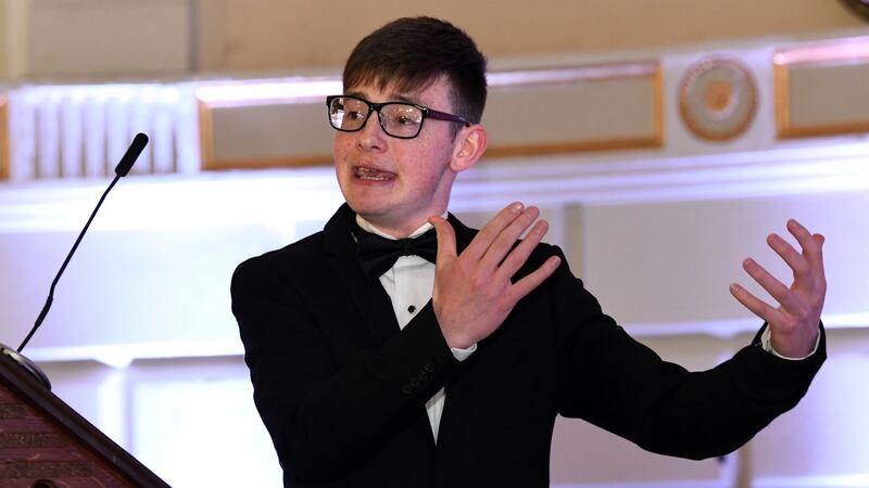 Simeon Burke representing NUIG at The Irish Times debate grand final in 2020. Photograph: Bryan Meade