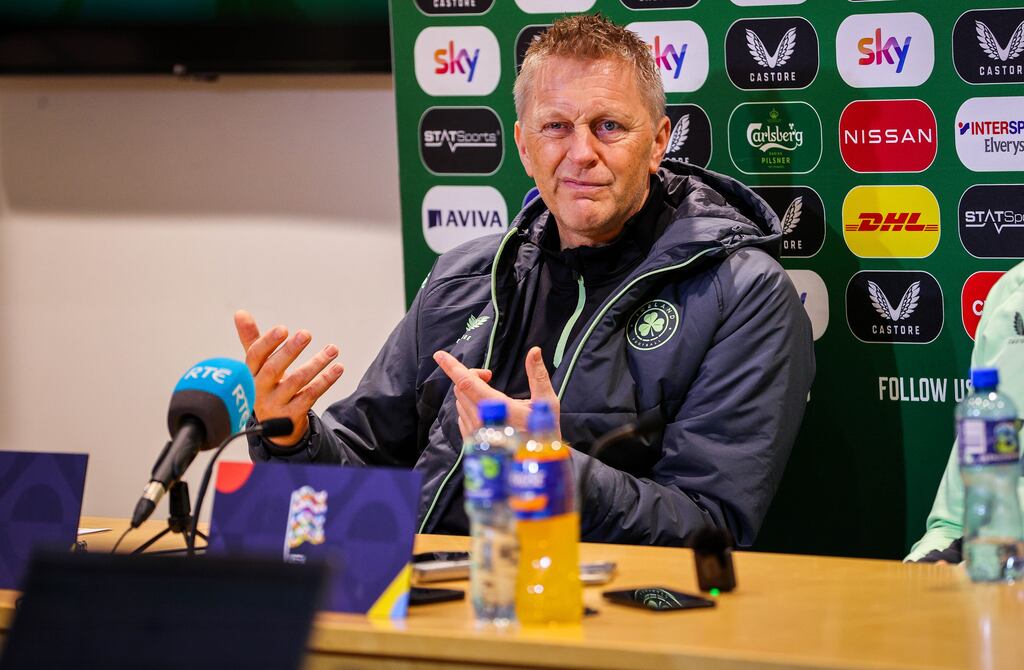 Heimir Hallgrímsson at his press conference on Wednesday – the Republic of Ireland head coach has a lengthy injury list to contend with ahead of this evening's Nations League game against Finland. Photograph: Ryan Byrne/Inpho