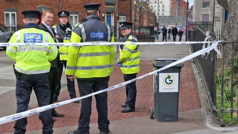 Gardaí at the scene of a fatal shooting on Dublin’s Sheriff Street at about 12.30pm on Thursday afternoon. Photograph: Colin Keegan/Collins