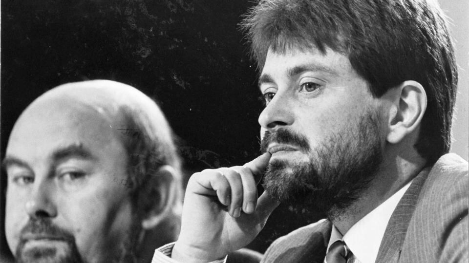 Stages in a career: Ruairí Quinn with Brendan Howlin at a Labour party conference in 1987