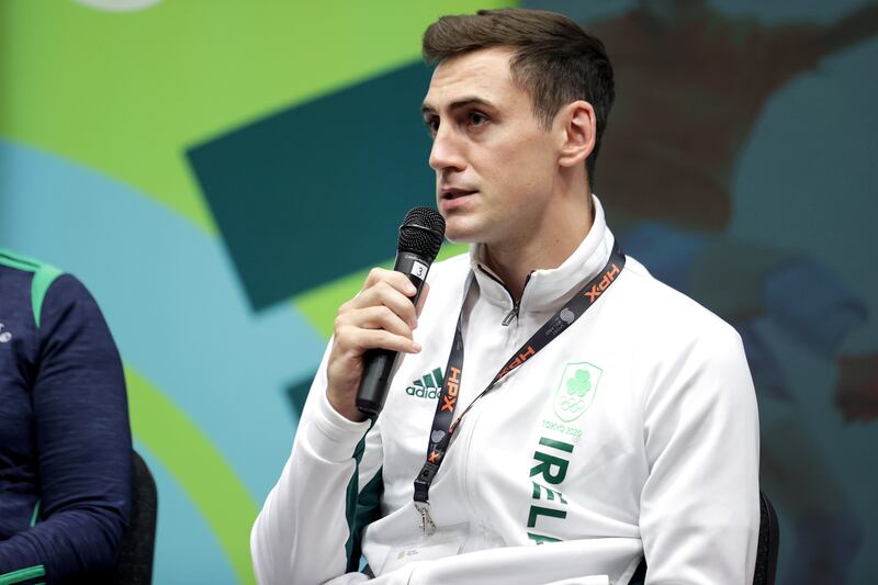 Boxer Aidan Walsh speaking at the event. Photograph: Laszlo Geczo/Inpho