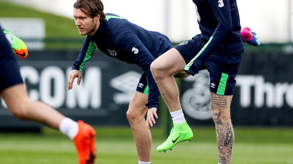 Jeff Hendrick during Republic of Ireland squad training at the FAI National Training Centre, Abbotstown, Dublin on Thursday. Photograph: Tommy Dickson/Inpho.