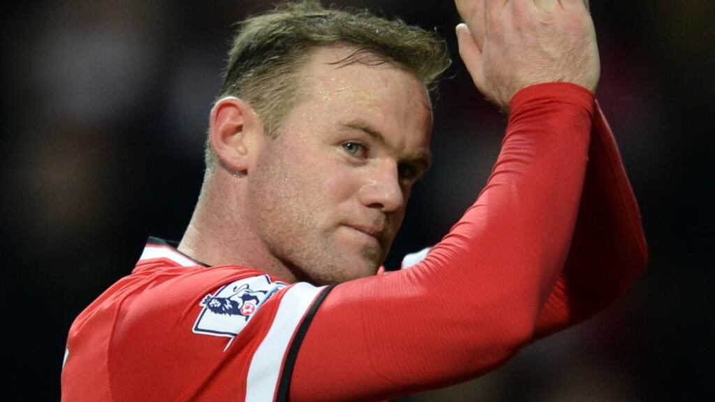 Manchester United’s Wayne Rooney applauds the fans after the match against Tottenham Hotspur at Old Trafford, Manchester. Photograph: Jon Buckle/PA Wire.