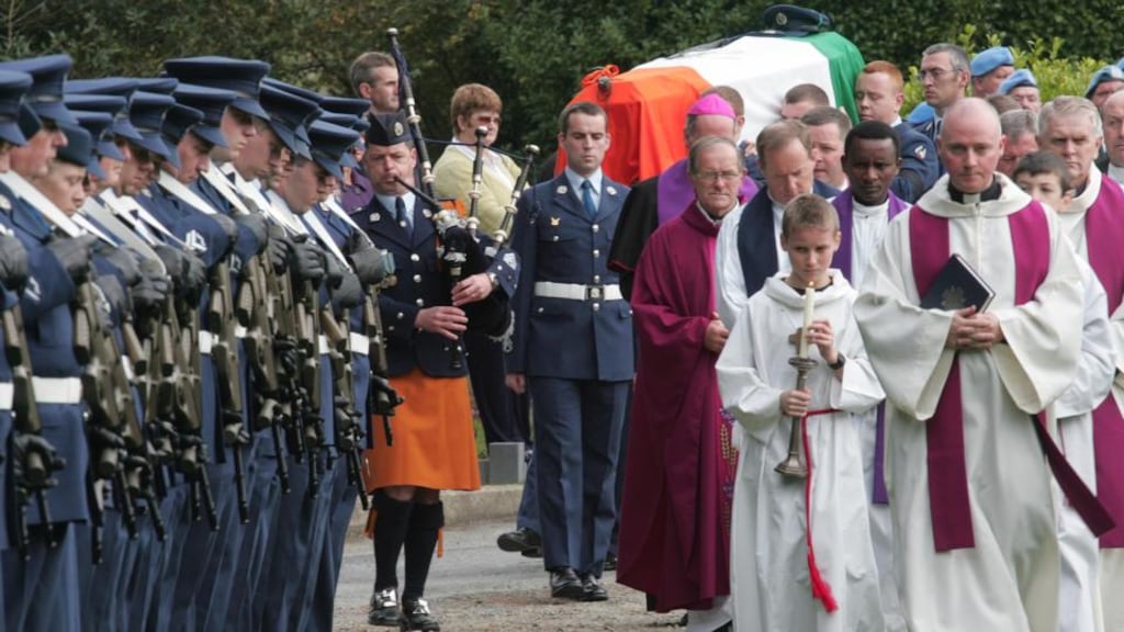 The funeral cortege of Air Corps Cadet David Jevens at St Alphonsus Church Barntown, Co Wexford, in October 2009. Photograph: Brenda Fitzsimons