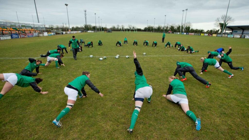 Ireland women’s captain’s run at Ashbourne RFC, Co Meath, ahead of their second match of the Six Nations against France. Photograph: Morgan Treacy/Inpho