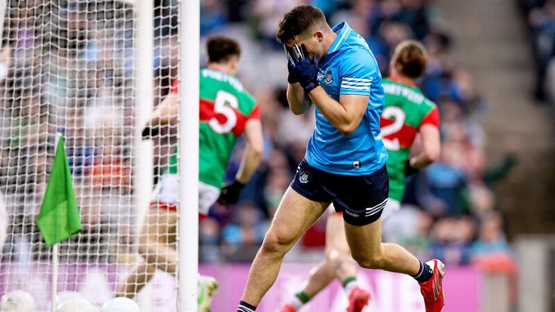 Dublin’s Colm Basquel reacts after a missed goal chance. He was black carded in extra time. Photograph: Tommy Dickson/Inpho