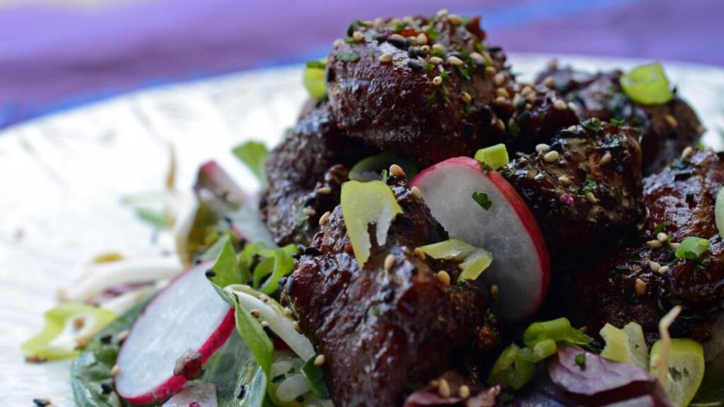 Sticky pork salad. Photograph: Eric Luke