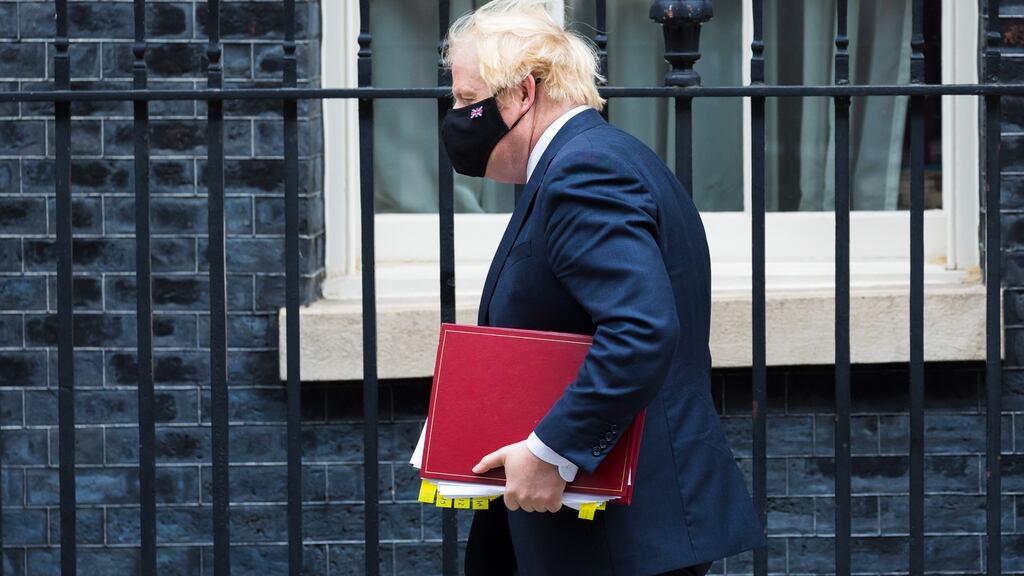 British prime minister Boris Johnson departing 10 Downing Street for prime minister  questions at parliament  on Tuesday. Photograph:  EPA/Vickie Flores