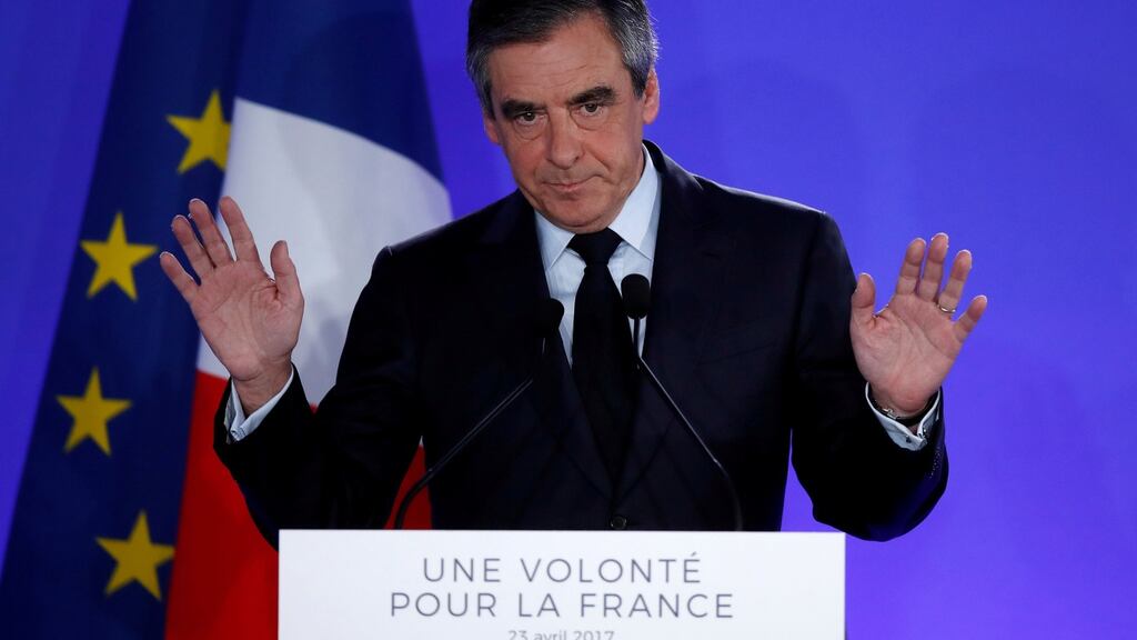 François Fillon, the defeated Les Républicains candidate in the French presidential election, whose campaign was beset by financial scandals. “Venial sins,” says a supporter. Photograph: Christian Hartmann/Reuters