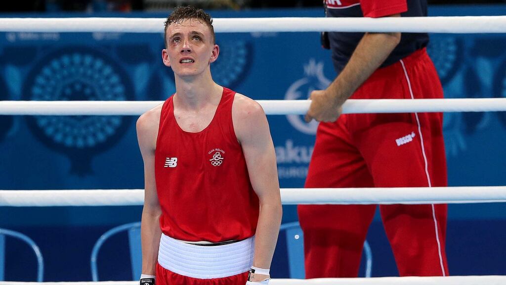 Ireland flyweight Brendan Irvine lost to Armenia’s  Narek Abgarayan in the semi-finals of the European Olympic Qualifiers in Turkey. Photograph: Ryan Byrne/Inpho