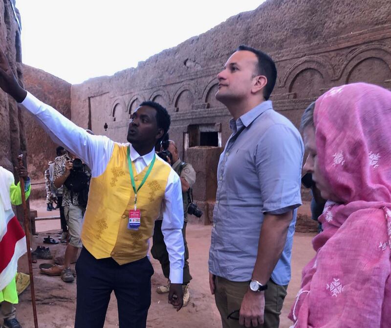 Taoiseach Leo Varadkar is shown details of a rock-hewn church in Lalibela, Ethiopia, in January. Photograph: Harry McGee