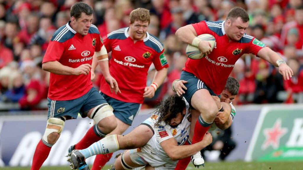 Munster’s Dave Kilcoyne in action against Perpignan: the prop knows Gloucester will produce a performance in front of their fans. Photograph: James Crombie/Inpho