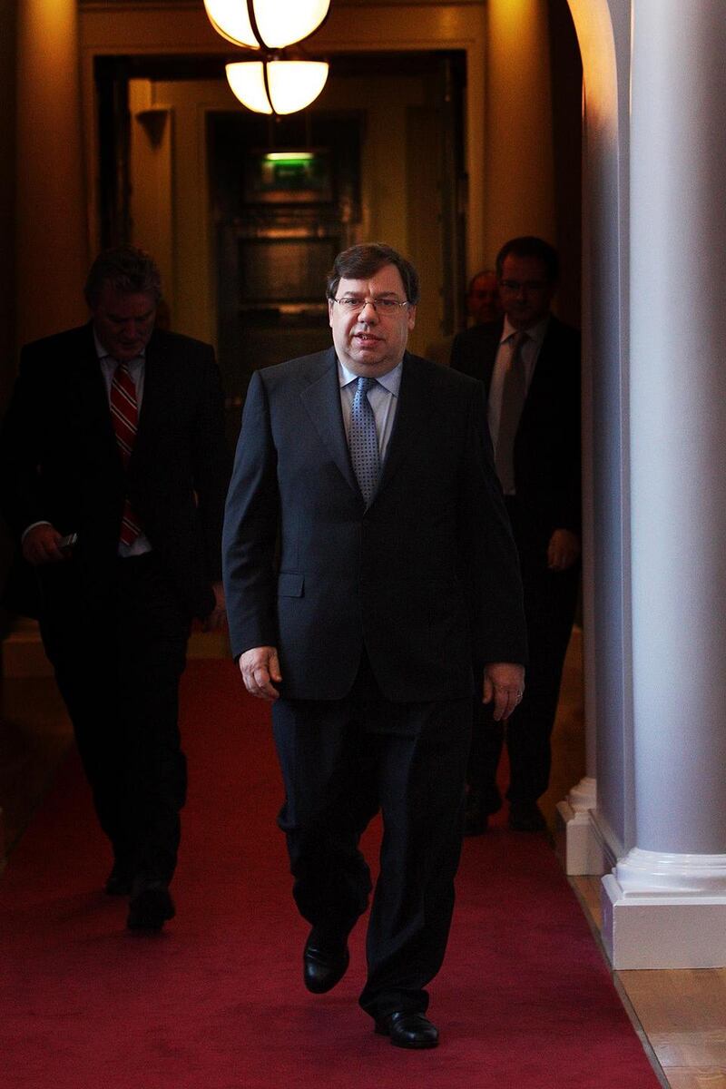 Taoiseach Brian Cowen TD after a press conference in Government Buildings where they announced that the Lisbon Treaty had been passed. Photograph: Maxwells