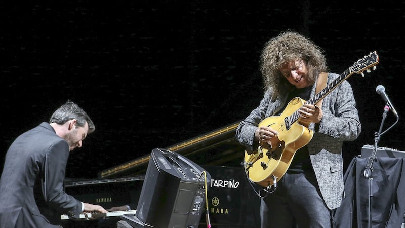 Gwilym Simcock and Pat Metheny performing at Arena Flegrea in Naples in 2016. Photograph: Marco Cantile/LightRocket via Getty Images