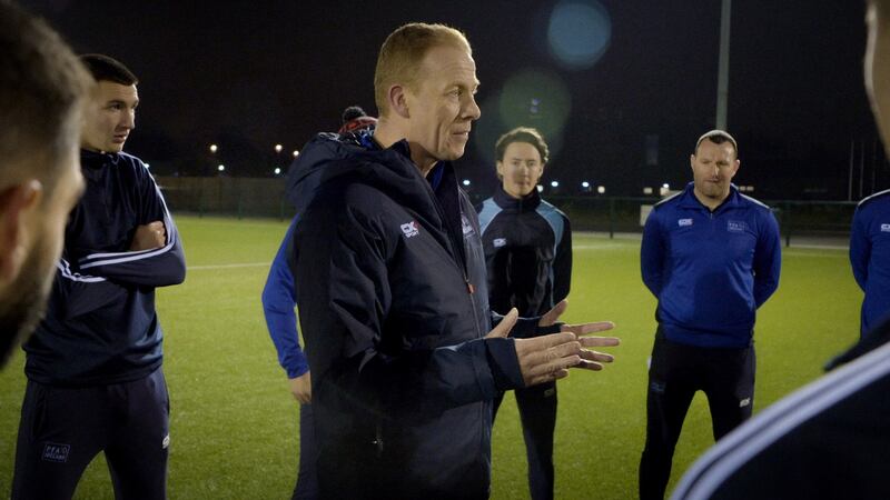 PFAI general secretary Stephen McGuinness talks to the players.