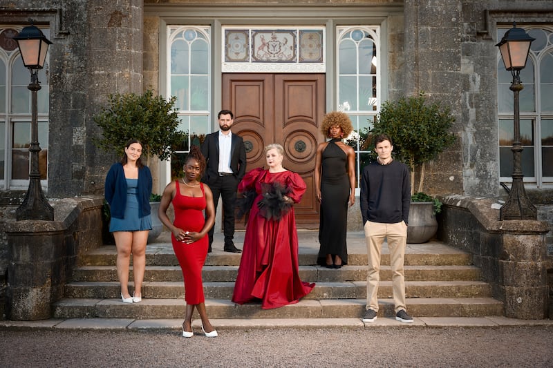 The Traitors Ireland: Finalists Kelley, Vanessa, Ben, Oyin and Nick with host Siobhán McSweeney. Photograph: RTÉ