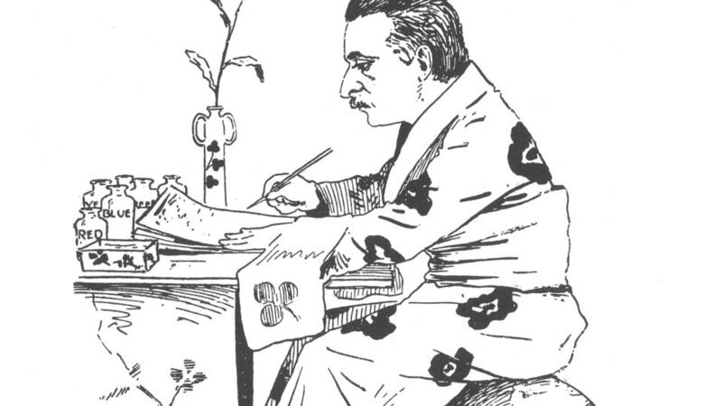 A caricature of the Irish writer Lafcadio Hearn (known in Japan as Koizumi Yakumo) by John H Garney from  1897