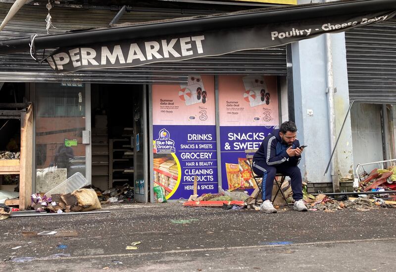 The Sham Supermarket in the aftermath of August's anti-immigrant violence. Photograph: Rebecca Black/PA