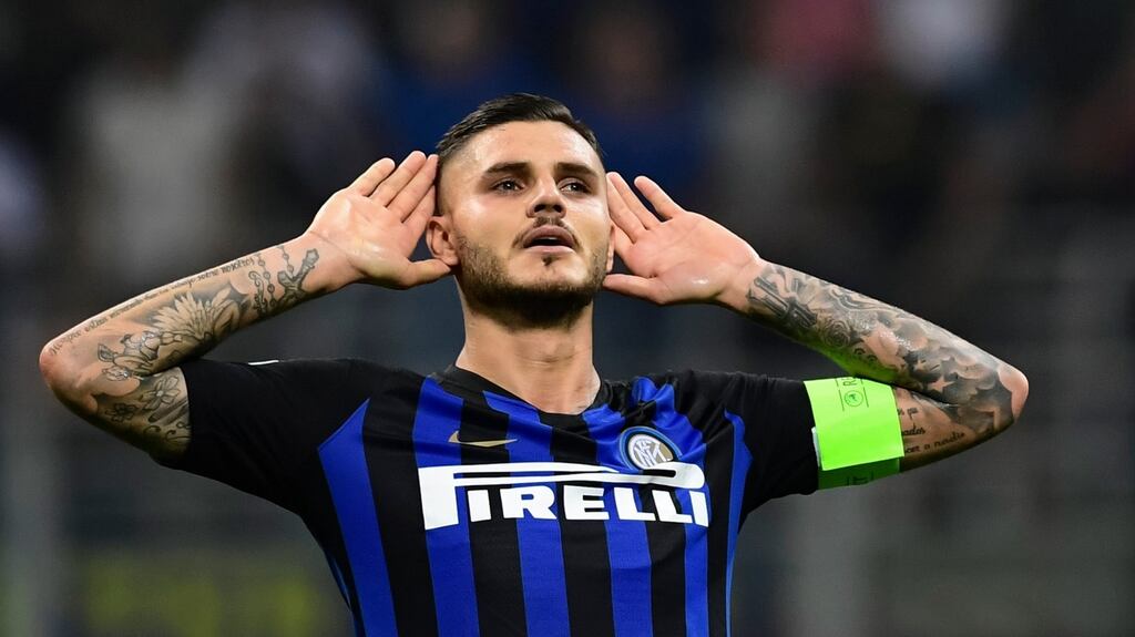 Mauro Icardi celebrates his stunning equaliser for Inter Milan against Spurs. Photograph: Miguel Medina/AFP/Getty